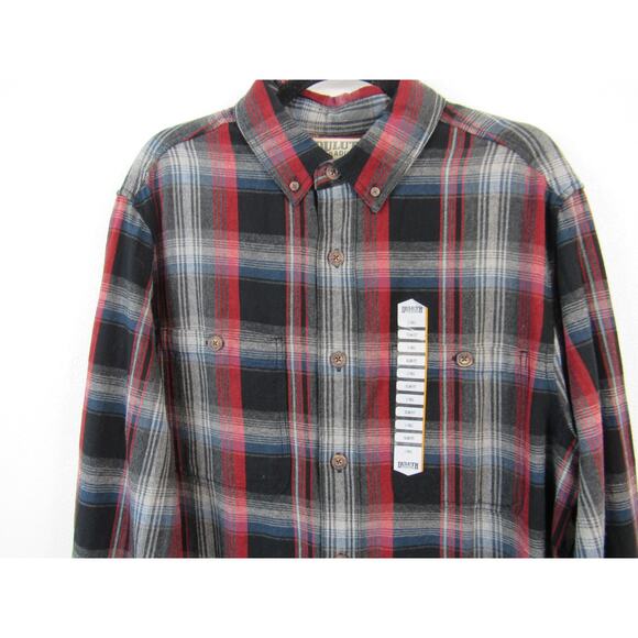 NWT Duluth Trading Co. Large Tall Trim Fit Plaid Black Red Gray Cotton - Picture 2 of 8